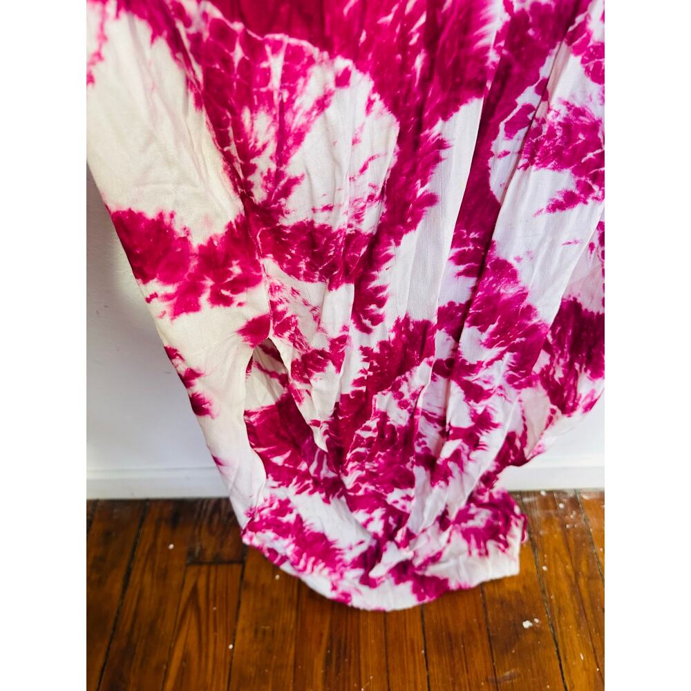 S/W/F Magenta Pink Tie-Dye V-Neck Plunge Kimono Front Pockets Dress size Large - Picture 13 of 16